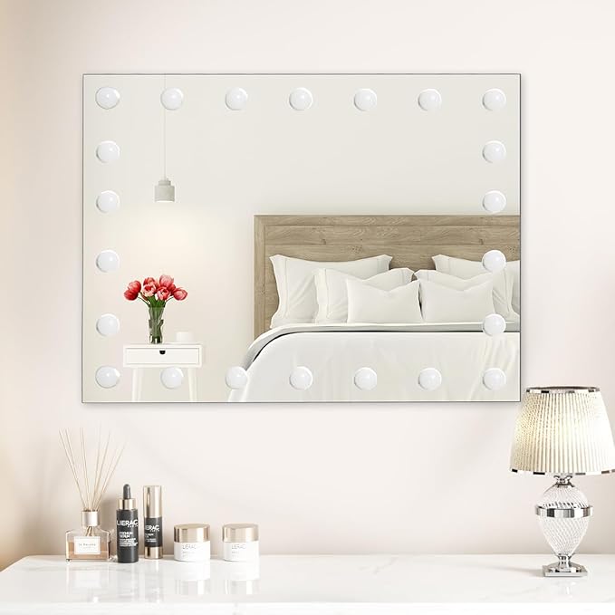 27.5"x 21.6" Vanity Mirror Makeup Mirror with Lights,10X Large Hollywood Lighted Vanity Mirror with 22 Dimmable LED Bulbs,3 Color Modes,Touch Control for Bedroom,Tabletop or Wall-Mounted