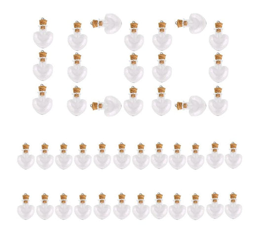 Mini Glass Jars with Cork Stoppers - Tiny Heart-Shaped Bottles for Party Wedding Decor & Jewelry Making (100)