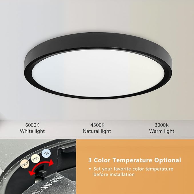 6PK 12 Inch LED Flush Mount Ceiling Light, 24W, 2520LM, 3000K/4000K/6000K CCT Selectable Super Slim Low Profile Ceiling Light, Close to Ceiling Round Flat Panel Fixture for Hallway,Bedroom,kitchen
