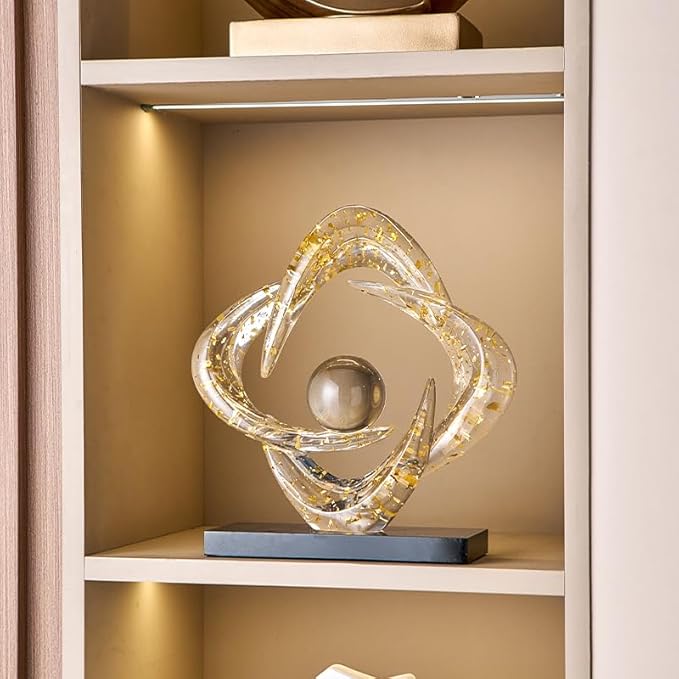 Abstract Art Sculpture, Resin Gold Decorative Statue, Modern White Ornaments for Living Room, Decorativas Modernas for Coffee Table/Entryway/Office Collectibles (Gold foil)