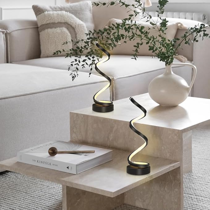 Table Lamp Set of 2 for Bedroom Living Room,Dimmable Black Lamps Set of 2 Button Control,Warm Lamp Desk Light Lamps,Spiral Small Decorative Lamp for Home Office,Modern Night Stand Light Set 2