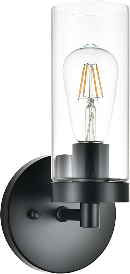 1-Light Simple Matte Black Indoor Hardwired Vanity Wall Lights Fixture with Clear Glass Shade, Vintage Wall sconces Lighting Decor for Kitchen Living Room Hallway Bathroom Bedroom Bedside