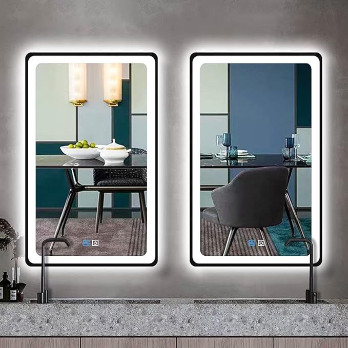 20 x 30 Inch Black Bathroom LED Mirror with Black Frame Lighted Vanity Mirror with Lights for Bathroom Wall 30in LED Mirror 3 Color Dimmable Anti Fog 30" Framed Bathroom Smart Light up Mirror