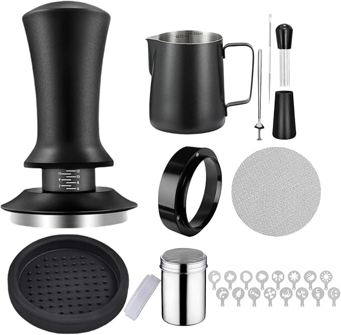 25 PCS Espresso Accessories - 58mm Coffee Tamper Set, with Tamper, WDT Tool,Stirrer, Frothing Pitcher, Latte Art Pen, Tamper Mat, Stencils for Machine, Dosing Funnel, Coffee Sifter Sprinkler Powder