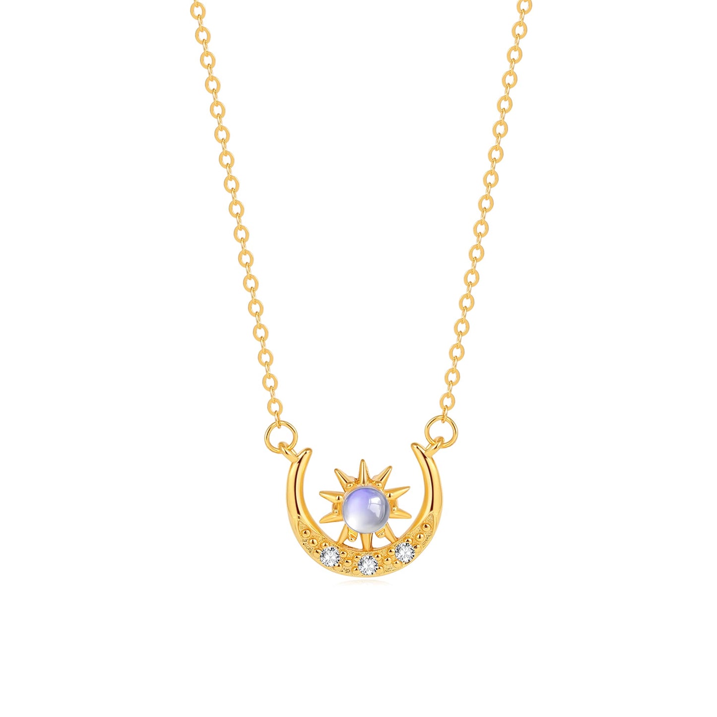 SLOONG 925 Sterling Silver Blue Sandstone Moon Star Phase Necklace 18K Gold Plated Necklace Birthday Gift for Women Girlfriend