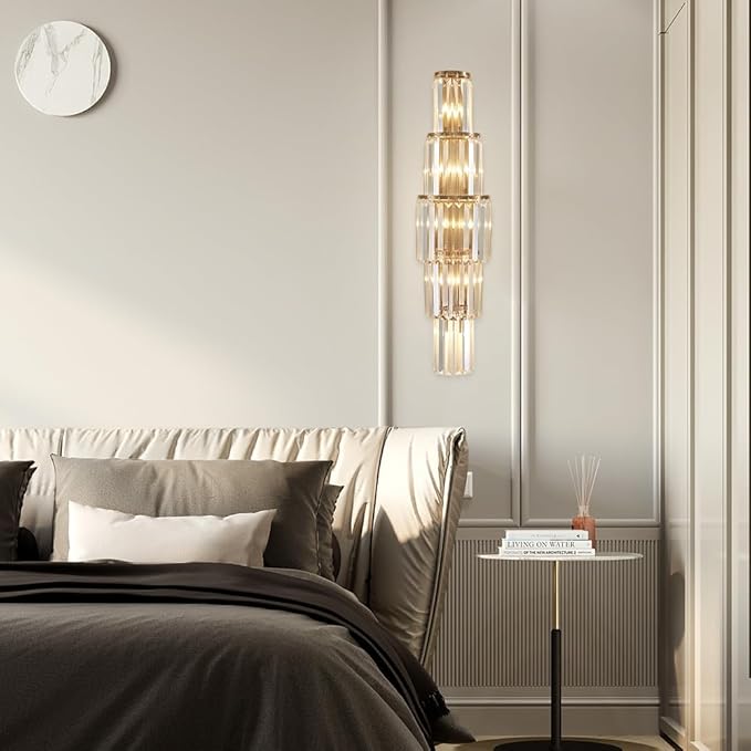 29.5 inch Modern Wall Sconce Contemporary Crystal Wall Sconce 5-Light Gold Bathroom Light Fixtures for Bedroom Hallway Living Room