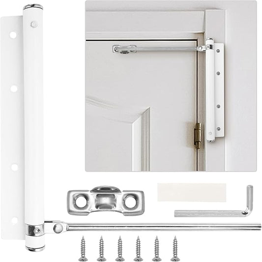 Automatic Door Closer Stainless Steel Soft Close Safety Spring Door Closer for Home Hotel with Screws, White