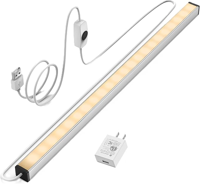 Led Under Cabinet Light, 12 Inch Led Light Bar, Warm White 3000K, Plug in Undercabinet Led Lighting, Lightweight USB Light Strip, Under Counter Lights for Kitchen/Room/Shelf/Desk/Showcase-UNO-UT