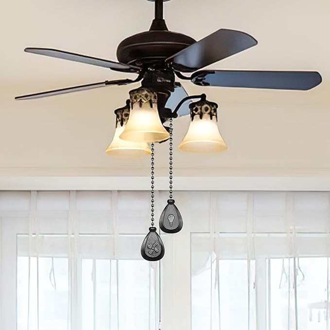 Black Ceiling Fan Pull Chain, 4Pcs 12 Inches Decorative Fan Pull Chain Ornaments Extension, 3mm Diameter Beaded Ball Fan Pull Chain Extender with Connector (4 Pack)