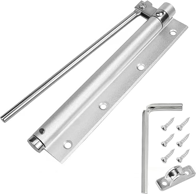 Automatic Door Self-Closing Hinge, Automatic Door Closer, Safety Spring Door Closer,Adjustable Catch Speed Closure,Top Latch Soft Close,Easy to Install,Stainless Steel with Force Arm,Screws and Wrench