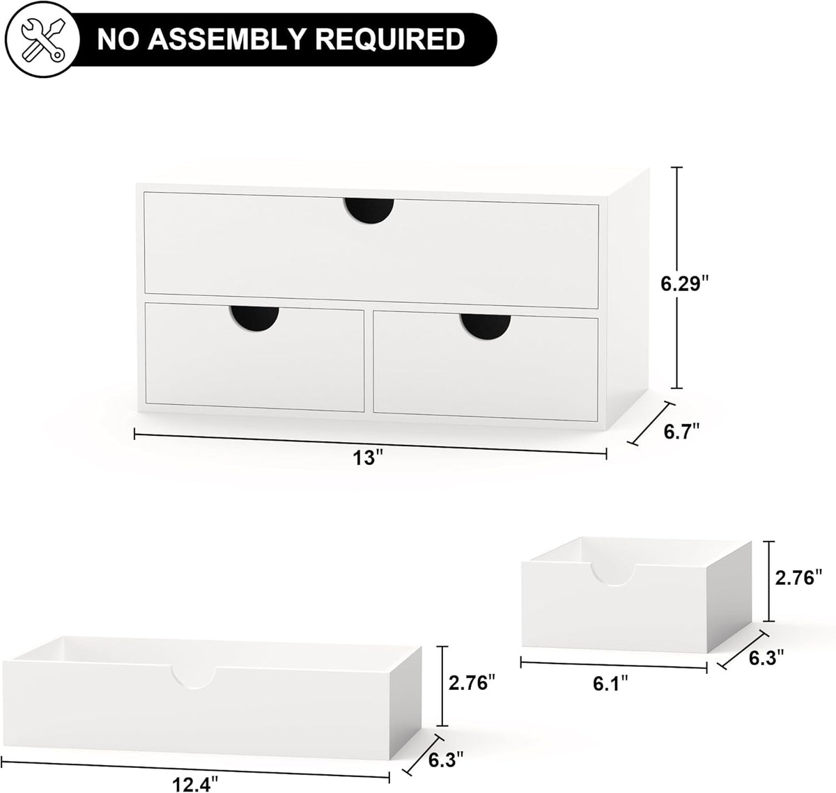 Bamboo Desk Organizer with Drawers Desktop Storage Drawers for Bills Office Supplies Kitchen Utensils Organizing Tool for Home Classroom Organization No Assembly (White)