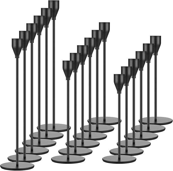 Set of 18 Tall Candlestick Holders Thin Metal Taper Candle Holders for Table Centerpiece Modern Decorative Pillar Candle Sticks Stand for Home Wedding Christmas Decoration(Black)