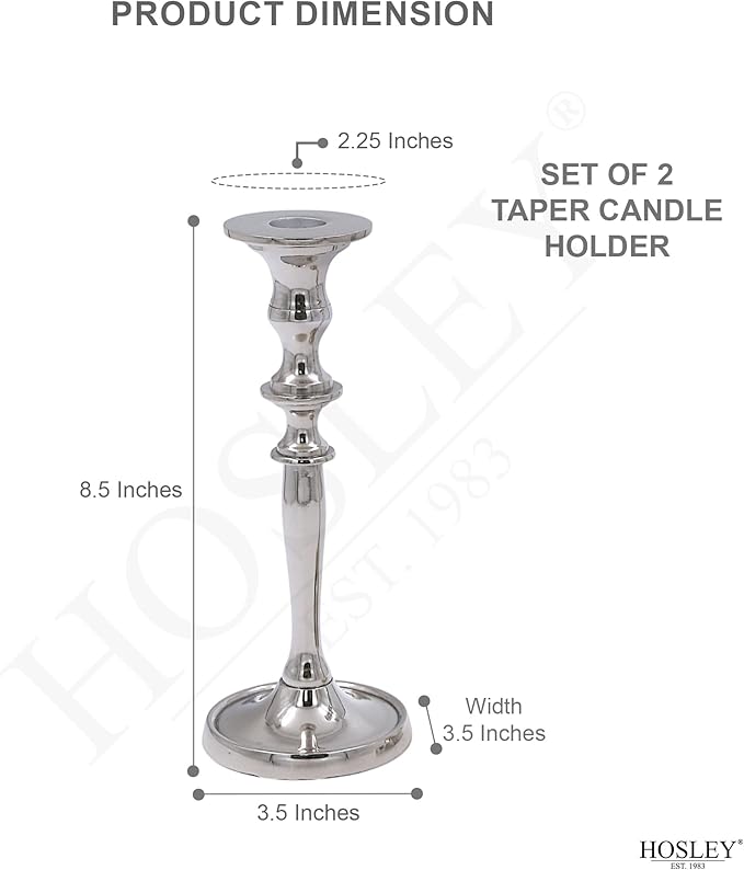 Hosley's 8" High Silver Finish Taper Candle Holder. Ideal Gift and Use for Weddings, Party, Spa or Aromatherapy