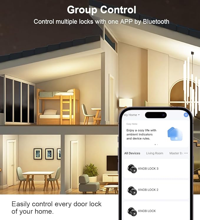 Fingerprint Door Lock, Smart Fingerprint Door Knob with Lock, Biometric Door Locks with App Control & Key, Keyless Thumbprint Entry Door Locks for Bedroom, Front Door, Apartment- Black