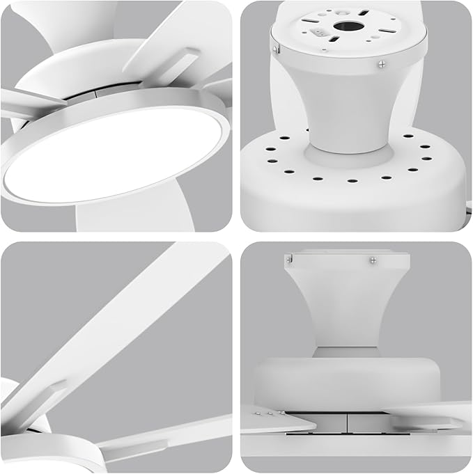 TALOYA 52 inch Ceiling Fans with Lights,Remote Control Multifunctional Quiet Fan with Three Color Temperature and Dimmable Light with Reversible Blades White