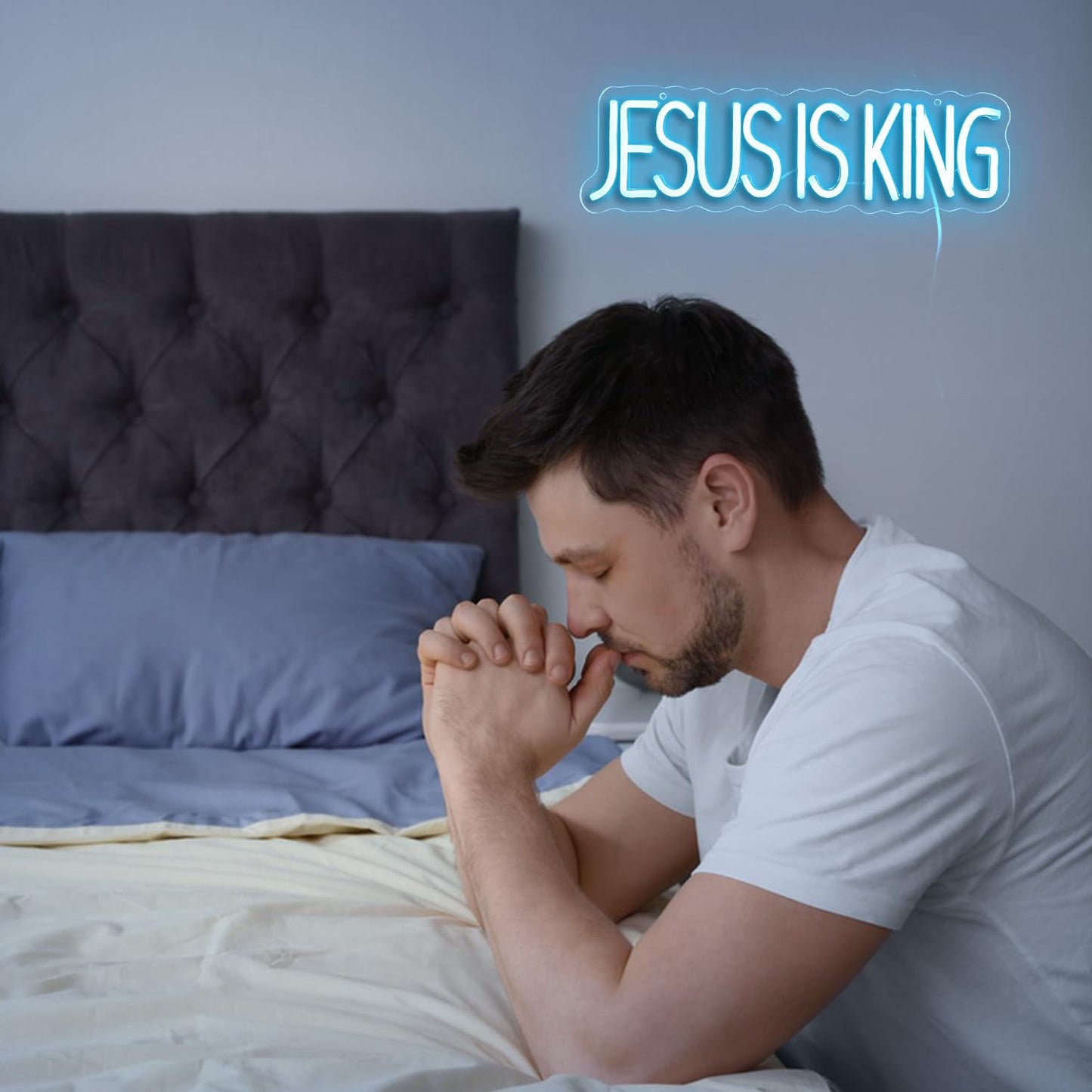JESUS IS KING" Divine Glow Neon Sign - Scripture LED Wall Art with Adjustable Brightness (15.75""×4.7"")"