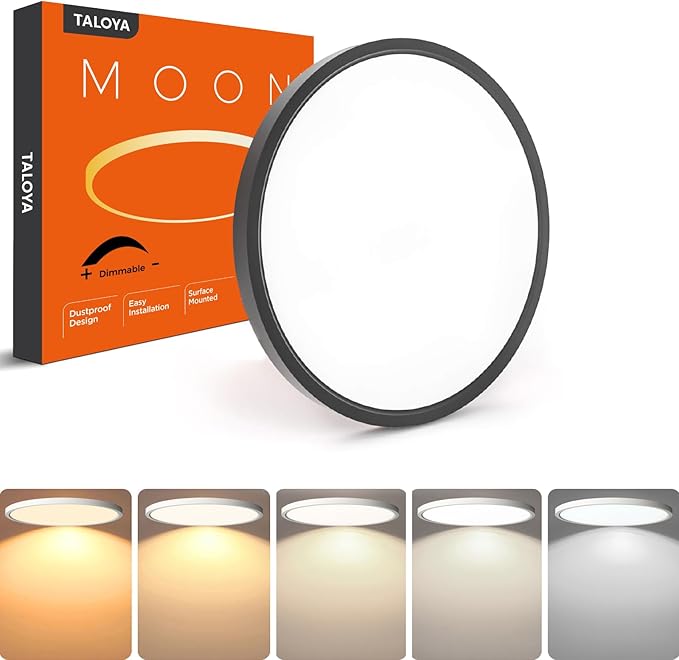 TALOYA Dimmable Flush Mount Ceiling Light,12Inch,20W,5 CCT,LED Ceiling Light Fixture for Bedroom,Kitchen,Living Room,Black