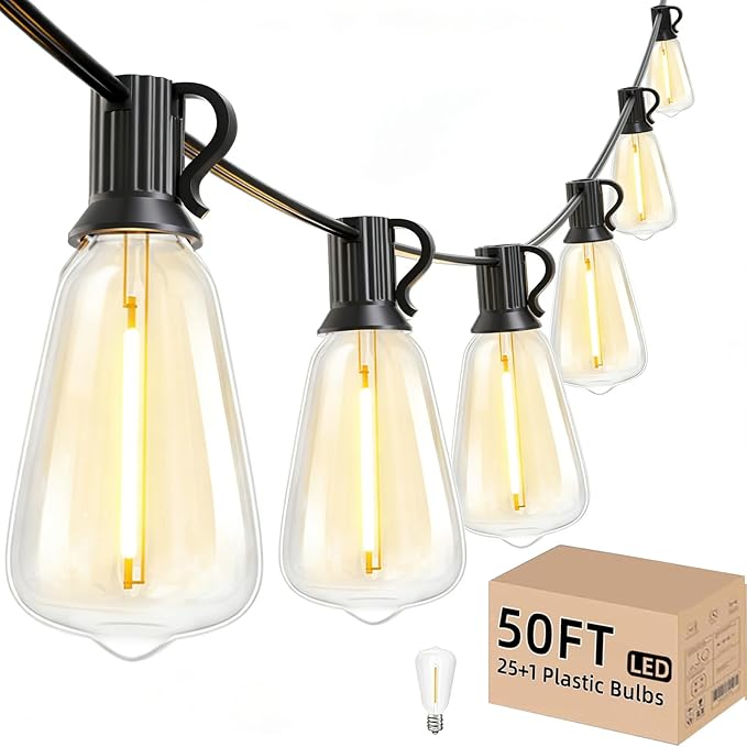 Svater Outdoor String Lights, 50 FT Patio String Lights with 25+1 ST38 Dimmable LED Shatterproof Waterproof Bulbs, Connectable Hanging Lights for Bistro Backyard Porch Balcony Party
