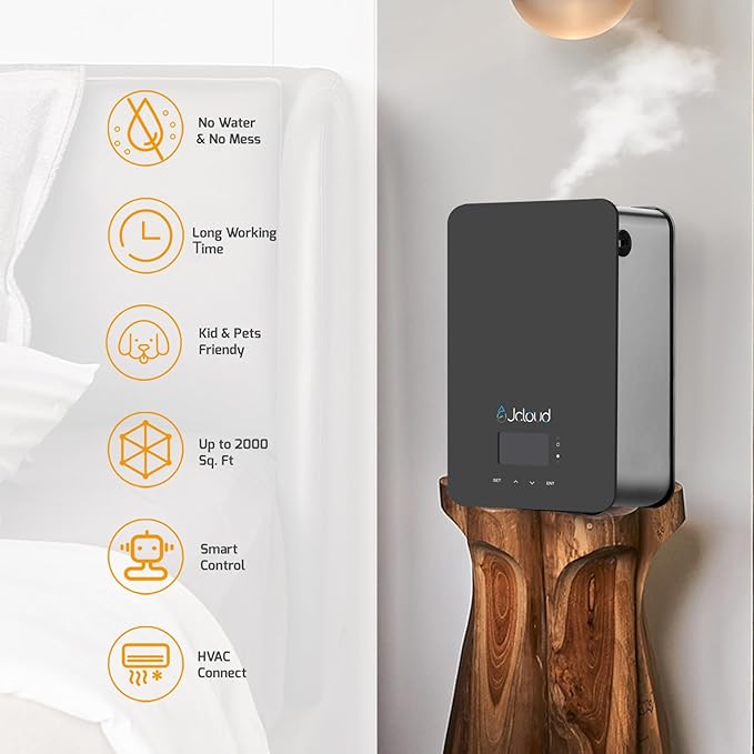 JCLOUD Upgraded Scent Air Machine for Home, Waterless Essential Oil Diffuser with Cold Air Technology, HVAC Scent Diffuser Cover Up to 2000 Sq. Ft, Hotel Scent Diffuser for Large Room, Black