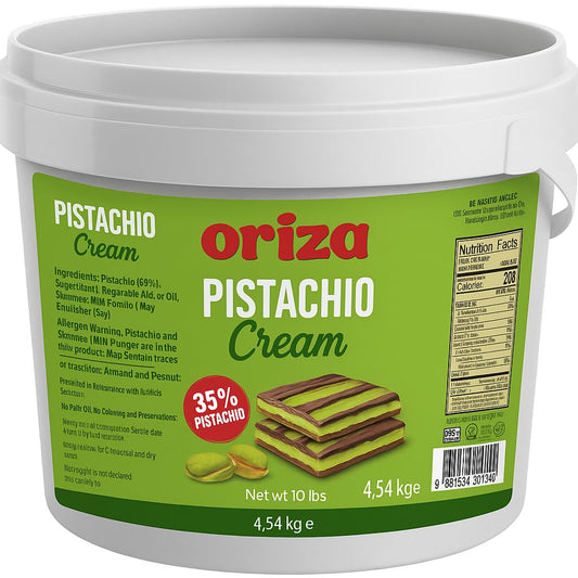 Oriza Pistachio Cream, 10lbs Pail (Pack of 2) – Premium Bakery Spread with 35% Pistachios, Palm Oil Free, Non-GMO – Ideal for Pastries, Gelato, Cakes & Dessert Filling