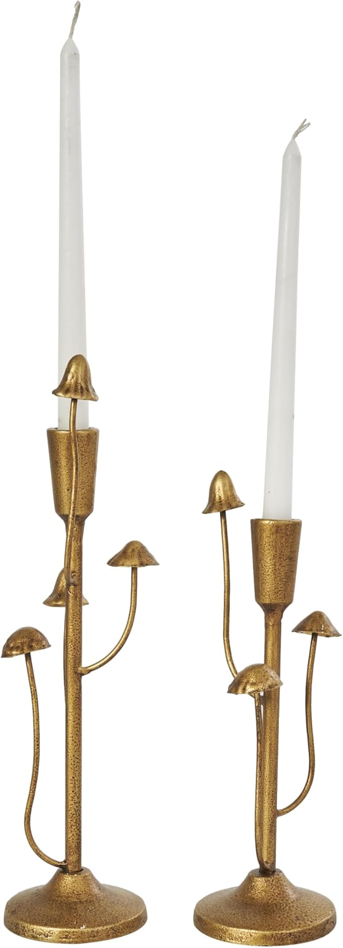 Deco 79 Metal Abstract Decorative Candle Holder Mushroom Inspired Candle Stand, Set of 2 Candlestick Holder 11", 14" H, Gold
