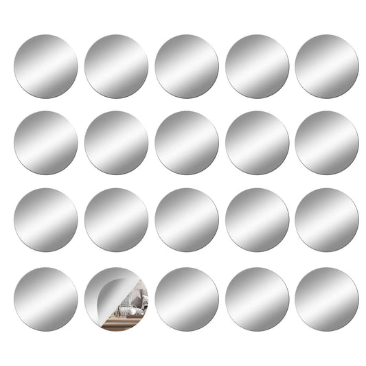 DARENYI 20Pcs Glass Round Mirror Tiles, 4 inch Small Circle Mirrors Self Adhesive Mirror Stickers Glass Mirror Plates, Mirror Sheets for Walls Decor Wedding Table Centerpieces DIY Crafts Mosaic
