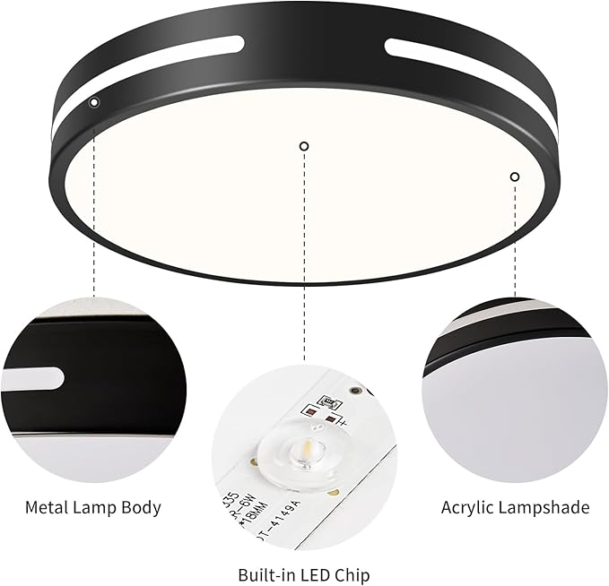Modern Black Flush Mount Ceiling Light Mid-Century LED Ceiling Light Bedroom Light Fixture Minimalist Ceiling Lamp for Laundry Room Kitchen Hallway Bedroom 11.81 Inch