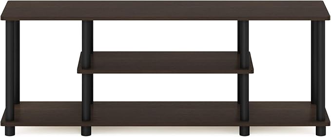 Furinno Turn-N-Tube No Tools 3D 3-Tier Entertainment TV Stand up to 50 inch TV, Round Tubes, Dark Brown / Black