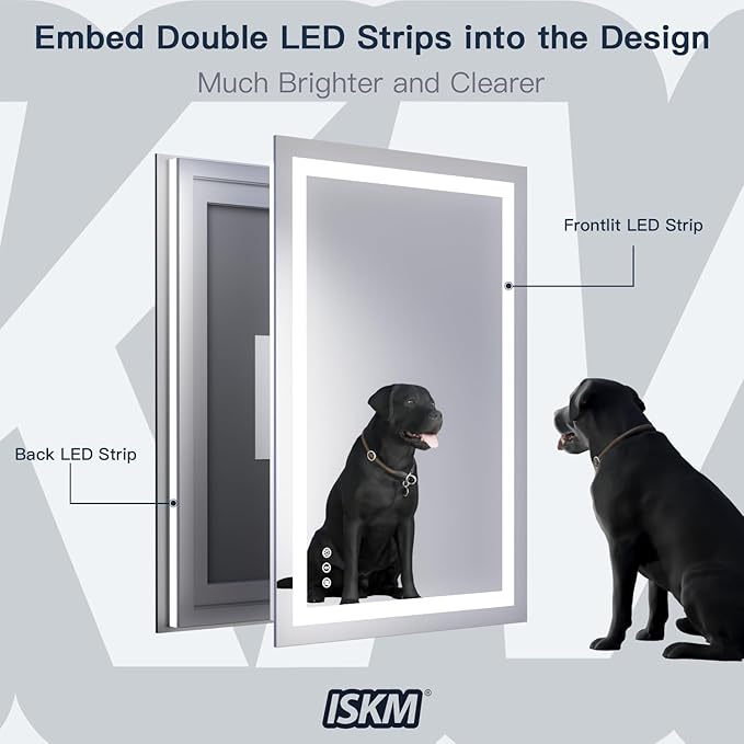ISKM 38'' x 38'' LED Mirror for Bathroom Lighted Vanity Mirror for Wall Front Lights + Backlit LED Bathroom Mirror Anti-Fog Tempered Glass ETL Listed