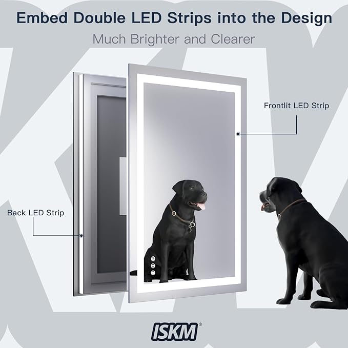 ISKM 36'' x 30'' LED Mirror for Bathroom Lighted Vanity Mirror for Wall Front Lights + Backlit LED Bathroom Mirror Anti-Fog Tempered Glass ETL Listed