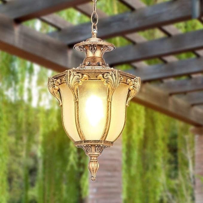 Solar Garden Lights Outdoor Waterproof Hanging Lantern Antique Staircase Corridor Pendant Lights Garden Ceiling Chandelier Lighting Porch Patio Pavilion Landscape Fixtures (Color : Black-s-1831cm)
