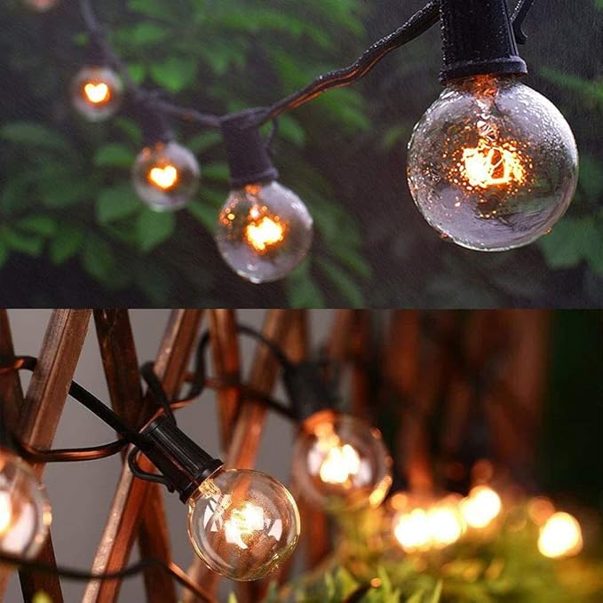 Outdoor String Lights 50ft Patio Lights with 55 G40 Bulbs (5 Spare), Connectable Globe String Lights for Party Tents Patio Gazebo Porch Deck Bistro Backyard Balcony Pergola Decor, Black Wire