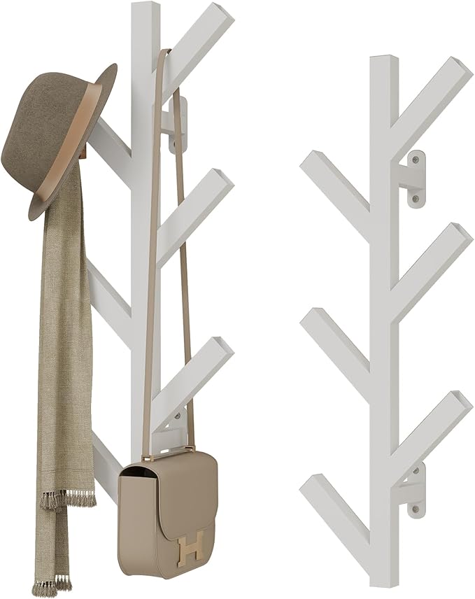 Vlush Wall Mounted Metal Coat Rack with 6 Hooks Modern Minimalist & Upright Coat Rack for Hanging Clothes, Hats, Hanging Bags and Scarves Entrance Wall Iron Coat Racks (White)