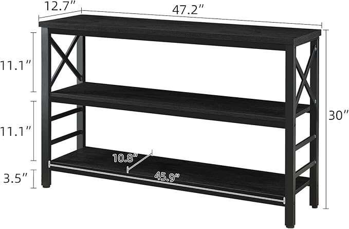 HOMBAZAAR Sofa Table,Industrial Console Table with Storage,Entryway Table with Engineered Wood and Metal,3 Tier Shelf for Living Room,Hallway,Black,47 Inch