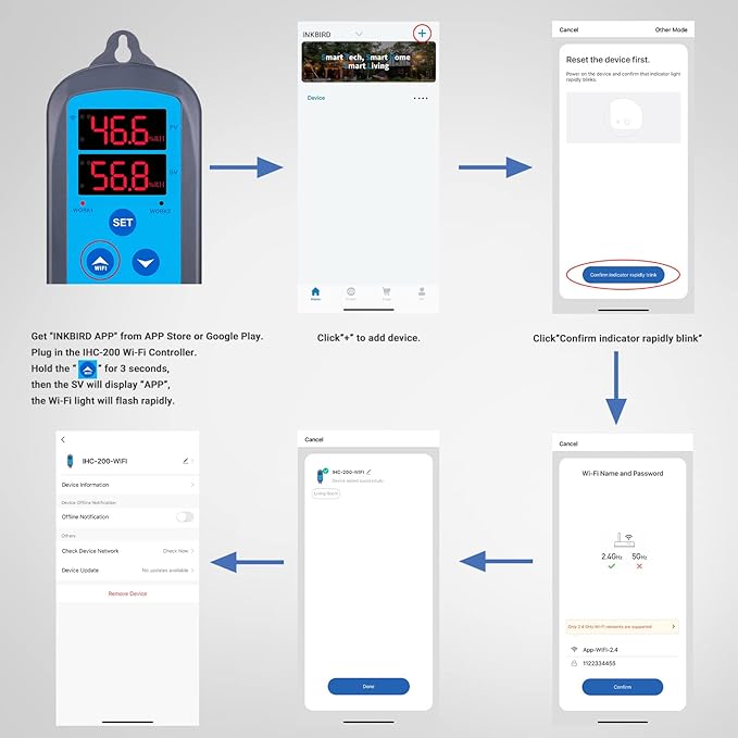 Inkbird Digital Wi-Fi Humidity Controller IHC-200 Dual Outlet Pre-Wired Humidistat for Mushroom Growing Curing Meat Reptile Greenhouse Support Humidifier Dehumidifier Fan iOS&Andriod.