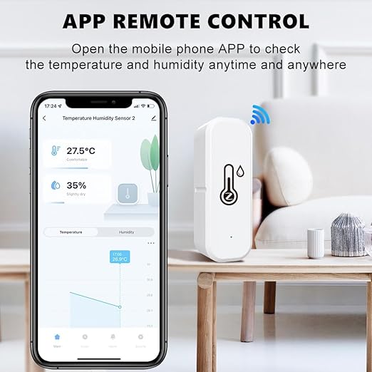 Wi-Fi Smart Thermometer Hygrometer, Digital Mini Indoor Temperature and Humidity Sensor, Room Temperature Humidity Sensor App Remote Control for Greenhouse Cellar,Compatible Alexa/Google Home