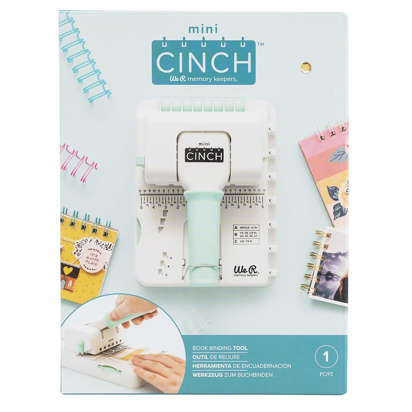 We R Memory Keepers Mini Cinch Bookbinding Machine - Small Craft Tool Compatible with Wire or Spiral Coils - Make Professional Books, Notebooks, Calendars, and Journals