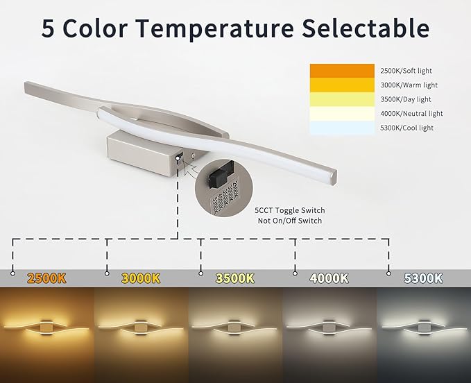 Joossnwell Bathroom Vanity Light Modern Bathroom Lighting Fixture Over Mirror Brushed Nickel 5CCT Dimmable Led Bath Vanity Light Bar 31.5 Inch