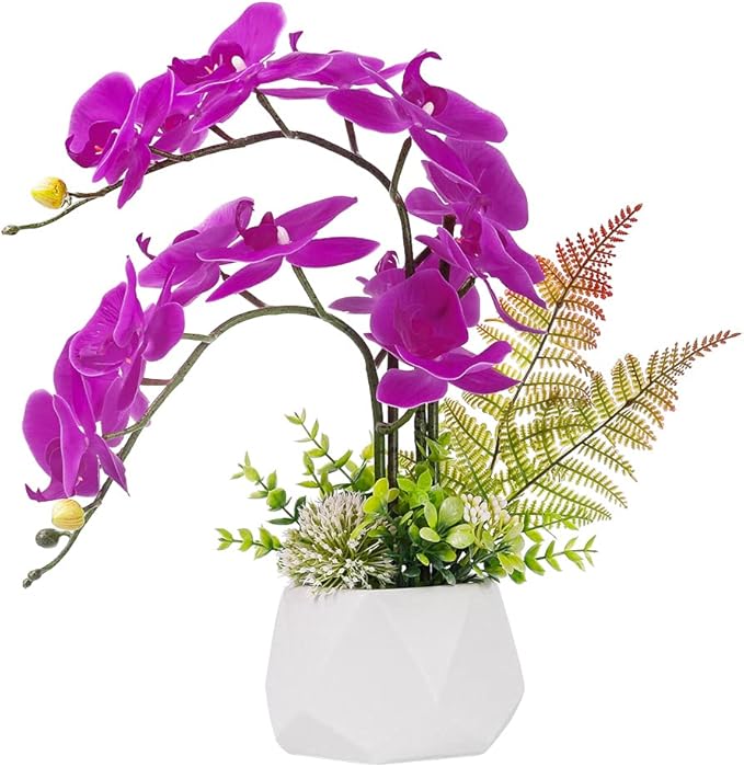 LESING Artificial Potted Orchid Flower for Table Centerpieces,Real Touch Fake Orchid Flowers in Vase for Home Decoration (Style 1,White Vase)