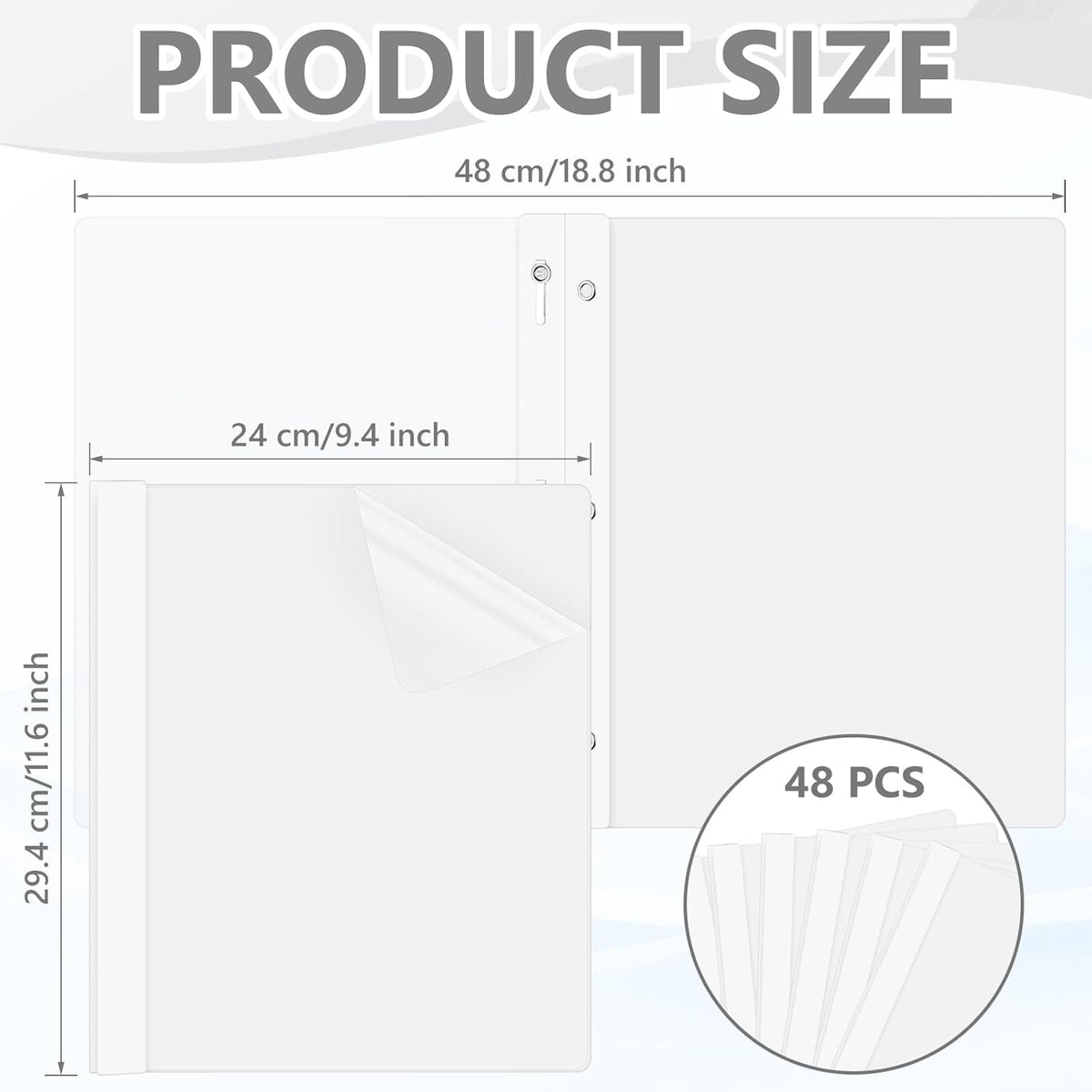 48 Pack Plastic Report Covers with 3 Prongs Presentation Folders Bulk, 100 Sheet Capacity, Clear Front Report Covers for Presentation Document Paper School Office Supplies (White)