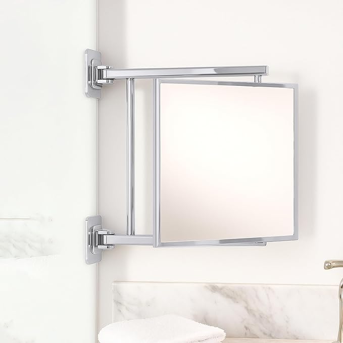 Brixwell PNV11CH 11" W x 11" H Pivot-N-Vue Double Hinged Mirror Square Polished Chrome
