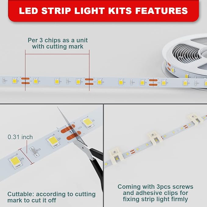 MY BEAUTY LIGHT Led Strip Lights 16.4ft Dimmable Yellow Led Light Strip Flexible Led Tape Lights 12v Under Cabinet Lighting Kits for Home Bedroom Kitchen Bar Party Decor