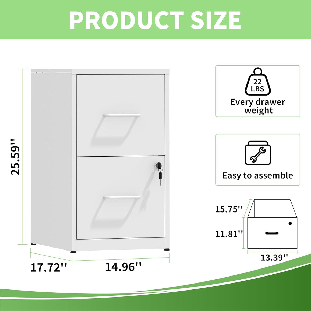 Metal File Cabinet with Drawer Heavy Duty Home Office Steel Vertical Filing Lockable Cabinets for Legal/Letter Size,Assembly Required