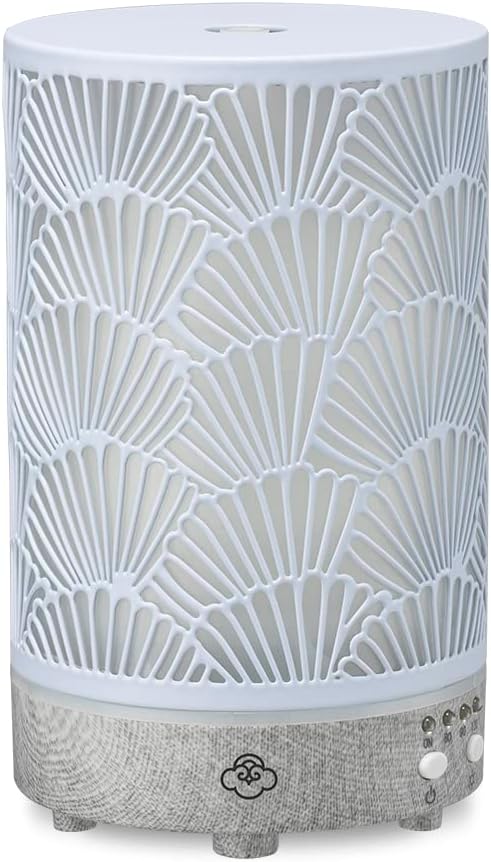 Serene House Shell, Ultrasonic Essential Oil Cool Mist Diffuser - 7-Color Calming LED Light, Timer Control, Automatic Shut-Off - Grey Metal, 90ml