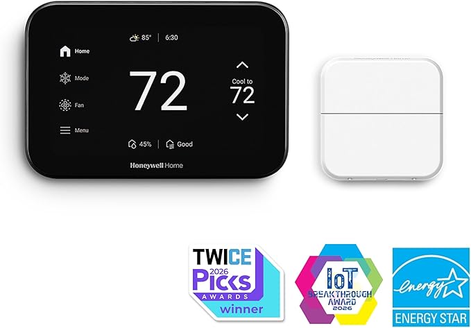 Honeywell Home X8S Smart Thermostat with Room Sensor, Video Doorbell Compatibility, IAQ Control, and Customizable Touchscreen Display, Black