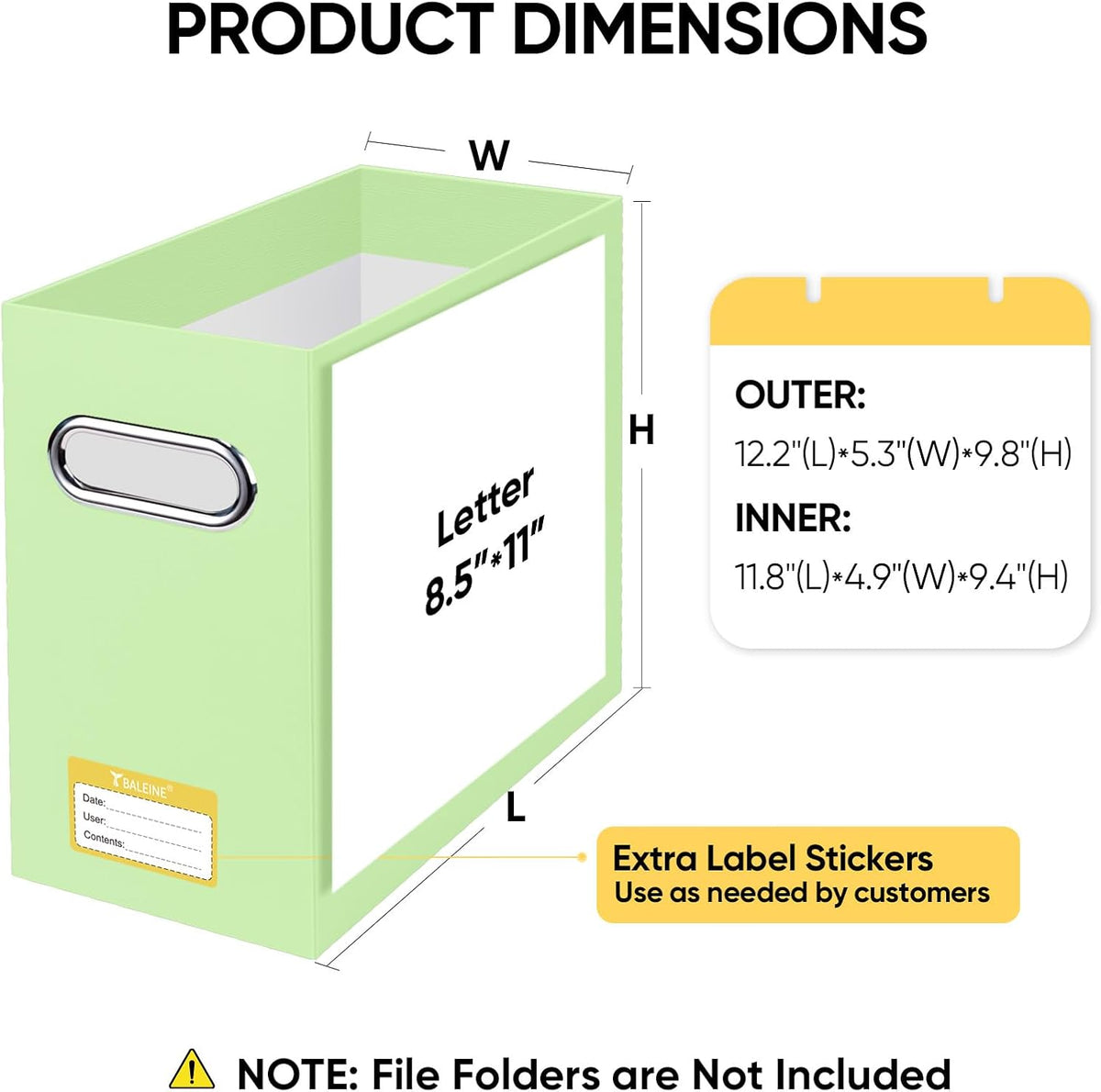 BALEINE File Organizer Box, Cardboard File Folder Organizer with Handle for Letter Size, Portable Collapsible Hanging Filing Box for Home Office Document Storage (2 Pack, Green)
