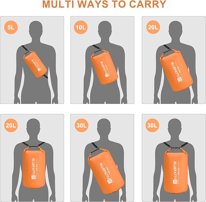 Waterproof Dry Bag Floating Roll Top Dry Backpack for Kayaking, Rafting, Boating, SUP, Fishing with IPX8 Waterproof Phone Case, Orange, 20L