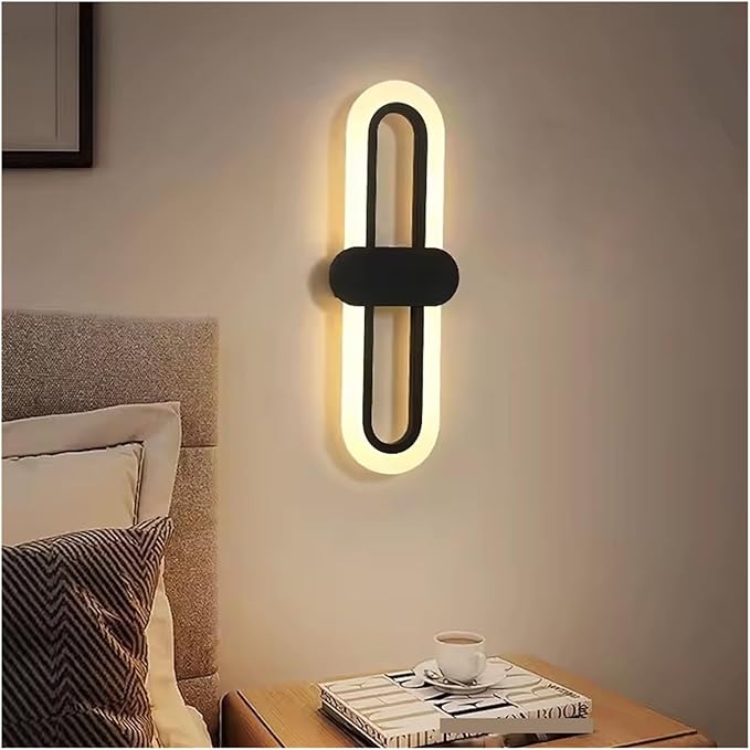 Modern Minimalist Living Room Background Wall Led Three-Color Light-Changing Wall Lamp Simple Aisle Balcony Lamp,Contemporary(Black)