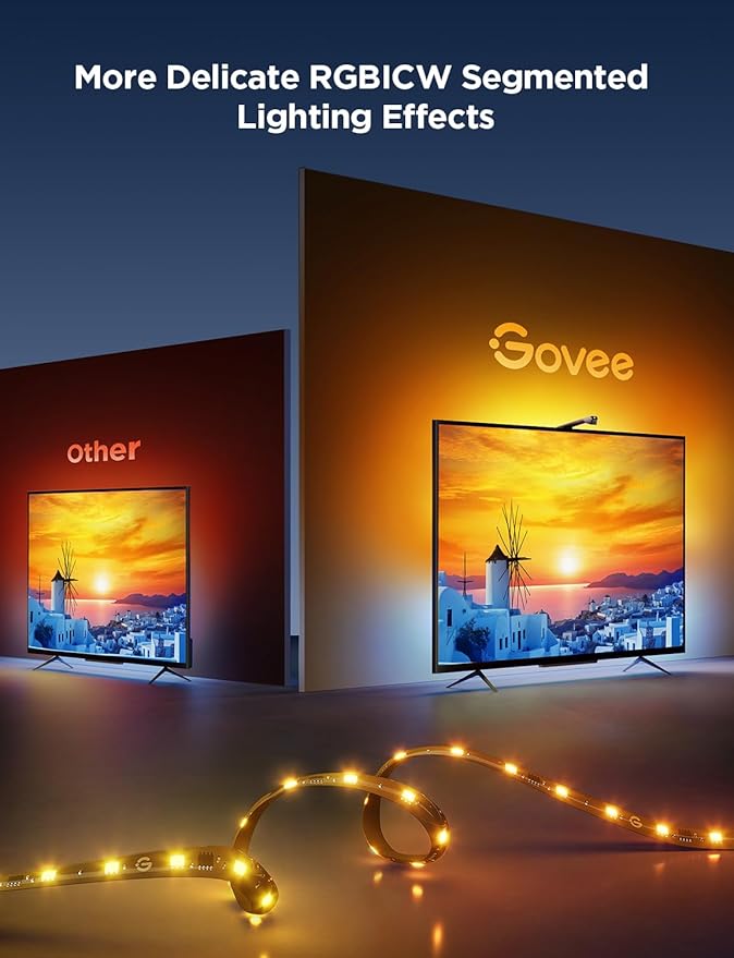 Govee TV Backlight 3 Lite with Fish-Eye Correction Function Sync to 75-85 Inch TVs, 16.4ft RGBICW Wi-Fi LED Strip Lights with Camera, 4 Colors in 1 Lamp Bead, Voice and APP Control, Adapter