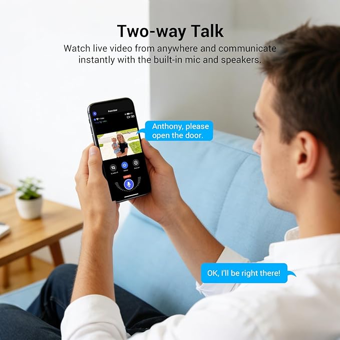 1080p Wireless Wi-Fi Video Doorbell Dome Cameras with AI Human Motion Detection, Battery Powered, 2.4G WiFi, Night Vision, 2 Way Talk, Cloud Storage (Sold Separately)